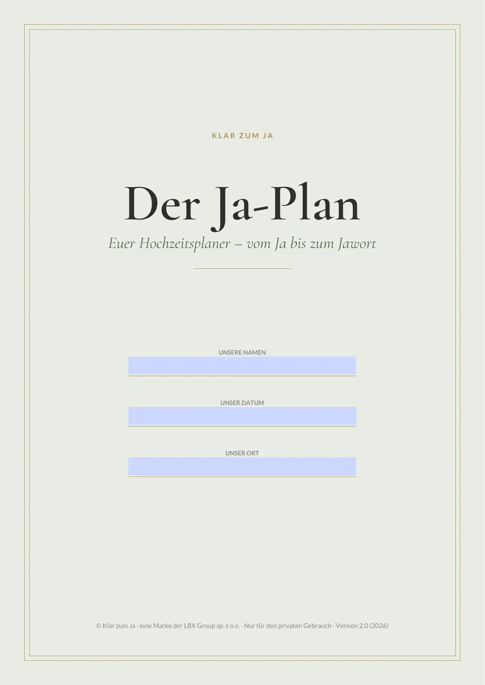 Der Ja-Plan – Titelseite